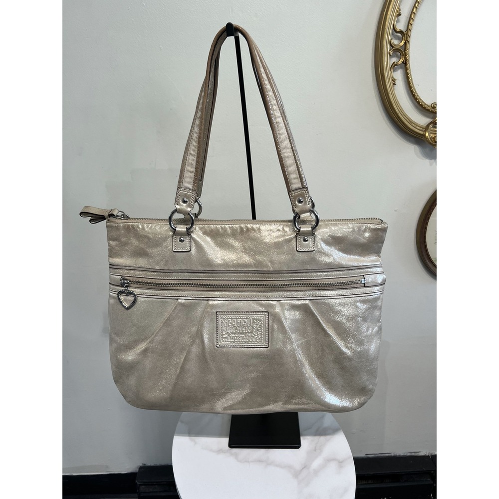 Coach Metallic Gold Shimmer Glitter Leather Tote Shoulder Bag Purse F20441